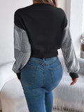 MQTIME  -  Striped V-Neck Long Sleeve Sweater