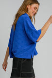 MQTIME  -  Umgee Floral Johnny Collar Half Sleeve Jacquard Top