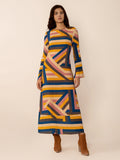 MQTIME  -  Contrast Round Neck Flare Sleeve Midi Dress