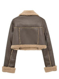 MQTIME  -   Collared Neck Long Sleeve Plush Cropped Jacket