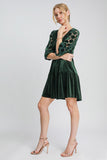 MQTIME  -  Dotted Lace Sleeve Tiered Velvet Mini Dress