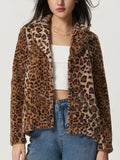 MQTIME  -  Fuzzy Leopard Collared Neck Jacket