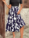 MQTIME  -  Printed Round Neck Short Sleeve Midi Dress