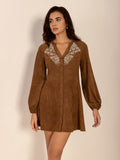 MQTIME  -  Notched Button Down Long Sleeve Mini Dress