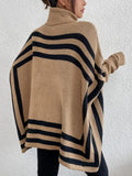 MQTIME  -  Striped Turtleneck Batwing Sleeve Sweater with Pockets