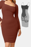 MQTIME  -  Basic Bae Full Size Built-In Shapewear Square Neck Long Sleeve Dress