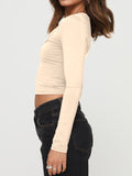 MQTIME  -  Scoop Neck Long Sleeve Cropped T-Shirt