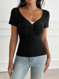 MQTIME  -  Devine Decorative Button Short Sleeve T-Shirt