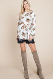 MQTIME  -   Super Lady Full Size Babydoll Floral Boat Neck Long Sleeve Blouse