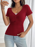 MQTIME  -  Devine Decorative Button Short Sleeve T-Shirt