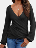 MQTIME  -  Waffle Knit Surplice Long Sleeve T-Shirt