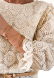 MQTIME  -  Flower Jacquard Flounce Sleeve Blouse