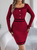 MQTIME  -  Contrast Trim Long Sleeve Sweater Dress