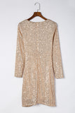 MQTIME  -  Sequin Knot Round Neck Long Sleeve Mini Dress