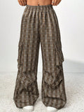 MQTIME  -  Plaid Wide Leg Pants with Pockets