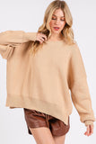 MQTIME  -  Mittoshop Side Slit Round Neck Drop Shoulder Sweater
