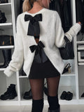 MQTIME  -  Bow Slit Back Round Neck Sweater