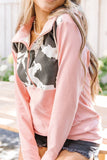 MQTIME  -  Cow Print Half Zip Drawstring Hoodie