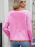 MQTIME  -  Striped Contrast Round Neck Long Sleeve Sweater