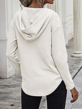 MQTIME  -  Drawstring Waffle Knit Long Sleeve Hooded Top