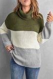 MQTIME  -  Color Block Turtleneck Long Sleeve Sweater