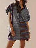 MQTIME  -  Exposed Seam Striped Half Sleeve Mini Dress