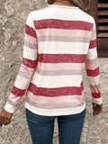 MQTIME  -  Contrast Striped V-Neck Long Sleeve T-Shirt