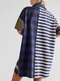 MQTIME  -  Exposed Seam Striped Half Sleeve Mini Dress