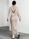 MQTIME  -  Ribbed Cropped Hooded Top and V-Neck Tank Dress Set