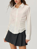 MQTIME  -  Ruched Button Down Long Sleeve Shirt