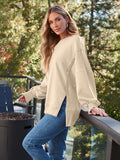 MQTIME  -  Slit Round Neck Long Sleeve Sweatshirt