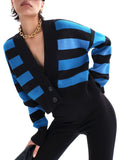 MQTIME  -  Striped Button Down Drop Shoulder Cardigan