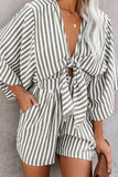MQTIME  -  Bow Striped Kimono Sleeve Romper