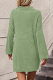 MQTIME  -  Collared Neck Long Sleeve Sweater Dress with Pockets