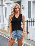 MQTIME  -  Ribbed Solid Color V-Neck Tank