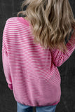 MQTIME  -   Striped V-Neck Dropped Shoulder Sweater