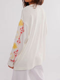 MQTIME  -  Embroidered Round Neck Long Sleeve Sweatshirt