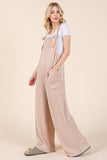 MQTIME  -  Knot Straps Wide Leg Ribbed Overalls with Pockets