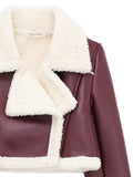 MQTIME  -   Collared Neck Long Sleeve Plush Cropped Jacket