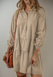 MQTIME  -  Tiered Collared Neck Balloon Sleeve Shirt Dress