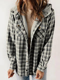 MQTIME  -  Plaid Snap Down Plush Hooded Jacket