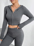 MQTIME  -  Zip Up Hooded Top and Flare Pants Sweater Set