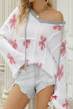 MQTIME  -  Drawstring Flower Hooded Knit Top