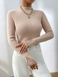 MQTIME  -  Lace Detail Mock Neck Long Sleeve Sweater