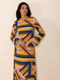MQTIME  -  Contrast Round Neck Flare Sleeve Midi Dress
