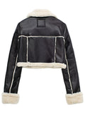 MQTIME  -   Collared Neck Long Sleeve Plush Cropped Jacket