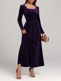 MQTIME  -  Velvet Square Neck Long Sleeve Dress