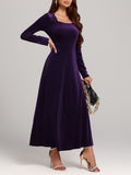 MQTIME  -  Square Neck Long Sleeve Velvet Dress