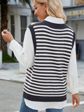 MQTIME  -  Slit V-Neck Striped Sweater Vest