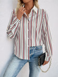 MQTIME  -   Perfee Contrast Striped Collared Neck Long Sleeve Shirt